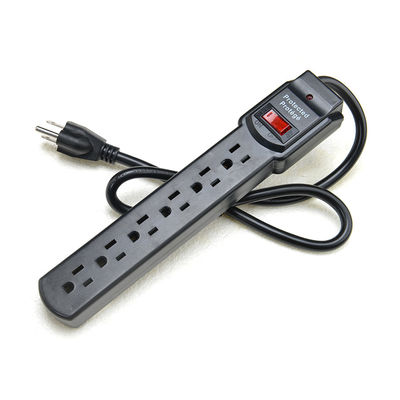 Surge Protection Portable 6 Outlet American Standard ETL Power Strip for Home Appliances in Black Color