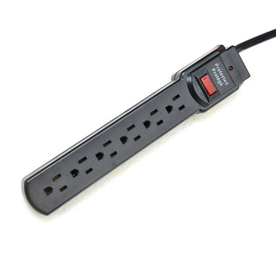 Surge Protection Portable 6 Outlet American Standard ETL Power Strip for Home Appliances in Black Color