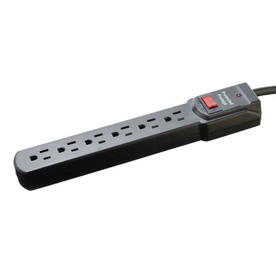 Surge Protection Portable 6 Outlet American Standard ETL Power Strip for Home Appliances in Black Color