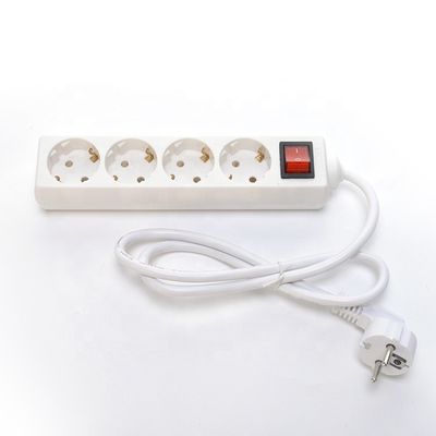Eu Power Strip with 4 Outlet Power Strips Rated Current 10/16A White Surge Protector Cable H05VV-F 3x1.5mm2