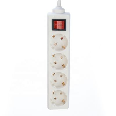 Eu Power Strip with 4 Outlet Power Strips Rated Current 10/16A White Surge Protector Cable H05VV-F 3x1.5mm2