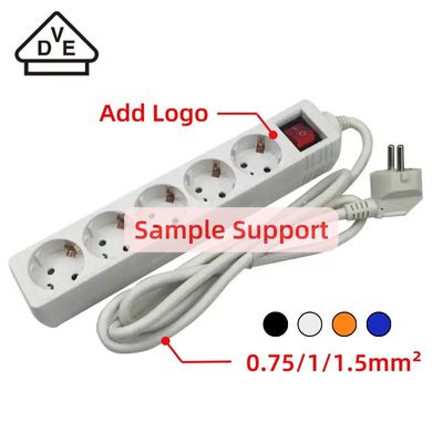 5 Gang Extension Socket 3x1.5mm2x5m VDE Flexible Cable Power Strip with Child Protection and 10/16A Rated Current