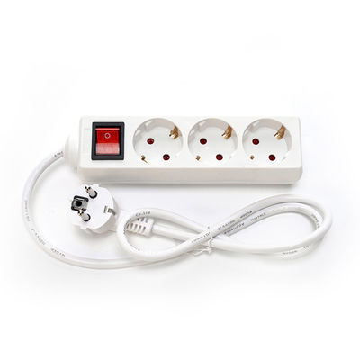 EU Type Power Strip Surge Protection 3 Gang Extension Cord Socket with H03vvh2 f 2x0.75mm2 Power Cable and Electrical Plug