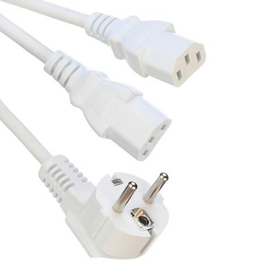 Oxygen Free Bared Stranded Copper 2XC13 Female White Y Type Splitter Power Cord 250V/16A Power Extension Cord VDE Approved
