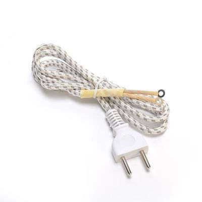 2 Pins Power Cord in Pakistan Karachi Braided Wire Cable for Iron 1.8m White End Treatment Heat Shrink Tube and Glass Fiber Tube
