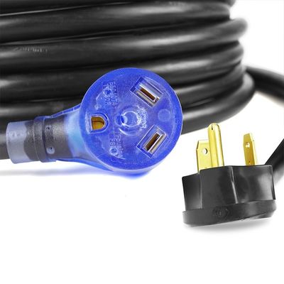 30Amp Heavy Duty RV Extension Cord 10 AWG ETL Listed 50ft TT-30P to TT-30R with LED Indicator and Easy Unplug Design