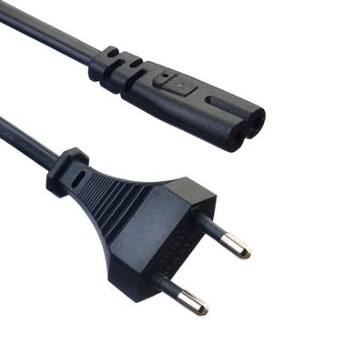 Oxygen Free Bared Stranded Copper Conductor European Standard 2pin Eu Plug Power Cord Black Plug for Home Appliances
