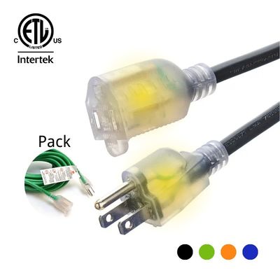 250V Rated 12/3 50 ft Waterproof Heavy Duty Extension Cord with Lighted Indicator End Bared Stranded Cooper Conductor