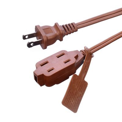 ETL 3 Outlet Brown Multiple Outlets SPT-2 14 Gauge 6FT 12FT 2 Prong Extension Cord Power Strip with Safety Cap Cover