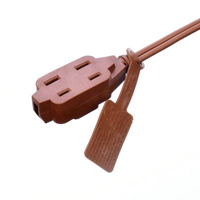 ETL 3 Outlet Brown Multiple Outlets SPT-2 14 Gauge 6FT 12FT 2 Prong Extension Cord Power Strip with Safety Cap Cover